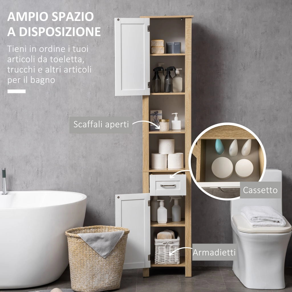 MOBILE BAGNO ALTO CON CASSETTO 2 RIPIANI APERTI REGOLABILI 37X30X184 CM BICOLOR