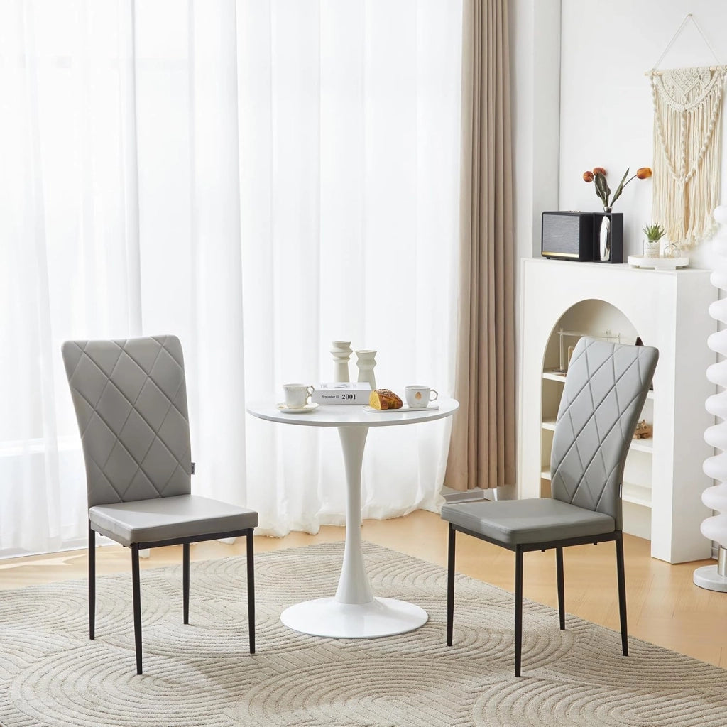 Set di 4 Sedie per Sala da Pranzo, Sedie da Cucina con Schienale Alto, con Gambe in Metallo e Rivestimento in Ecopelle, Grigio, EZS21gr-4