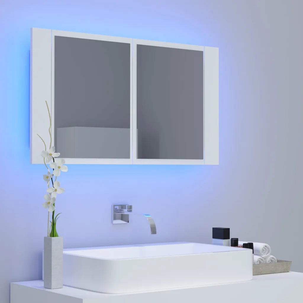 Armadietto a Specchio con Luci LED-Mobiletto a specchio Bianco 80x12x45 in Acrilico