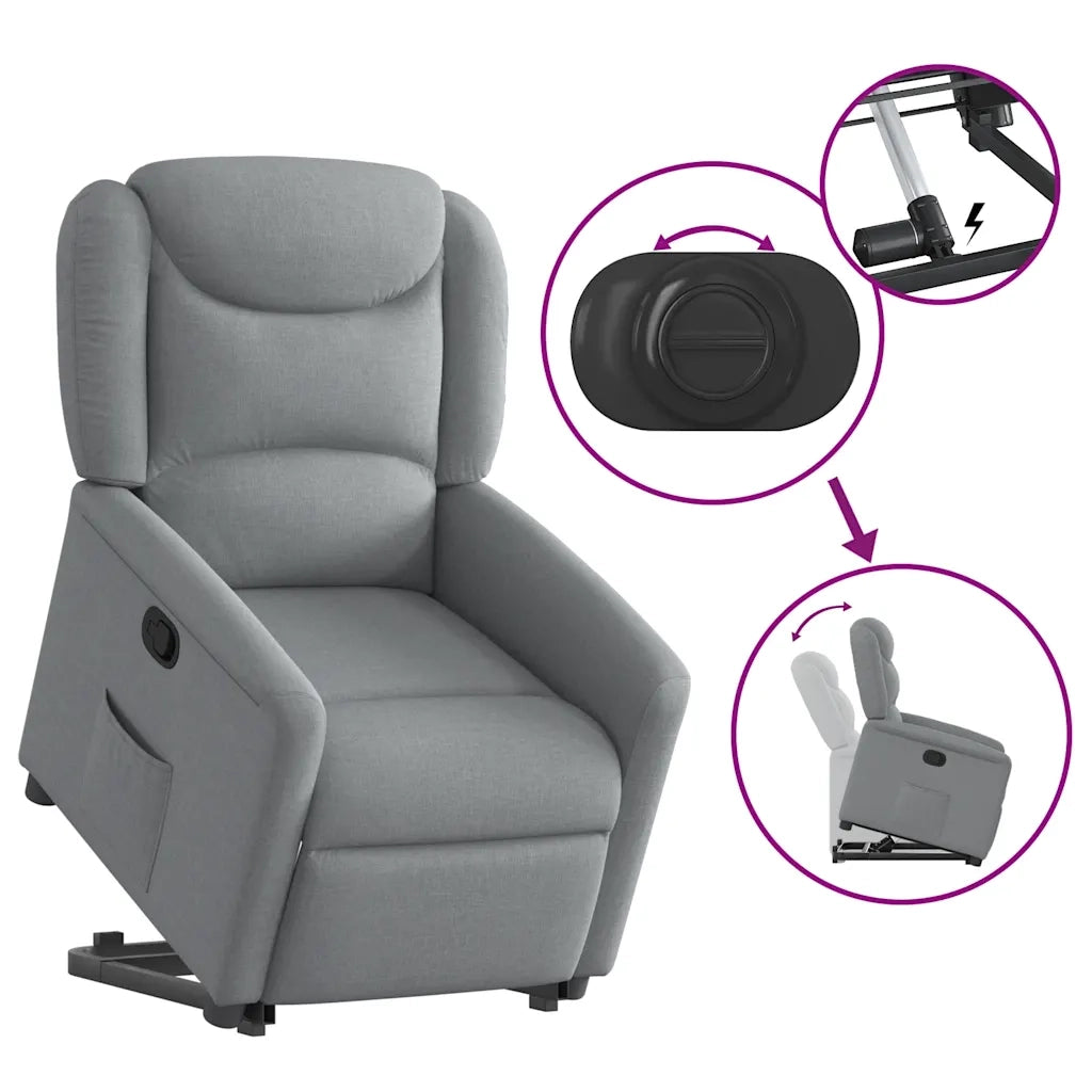 Poltrona Alzapersona Reclinabile Grigio Chiaro in Tessuto 3303194