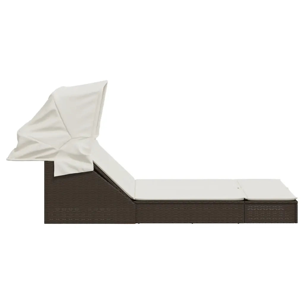 Lettino Doppio con Baldacchino e Cuscini Marrone in Polyrattan