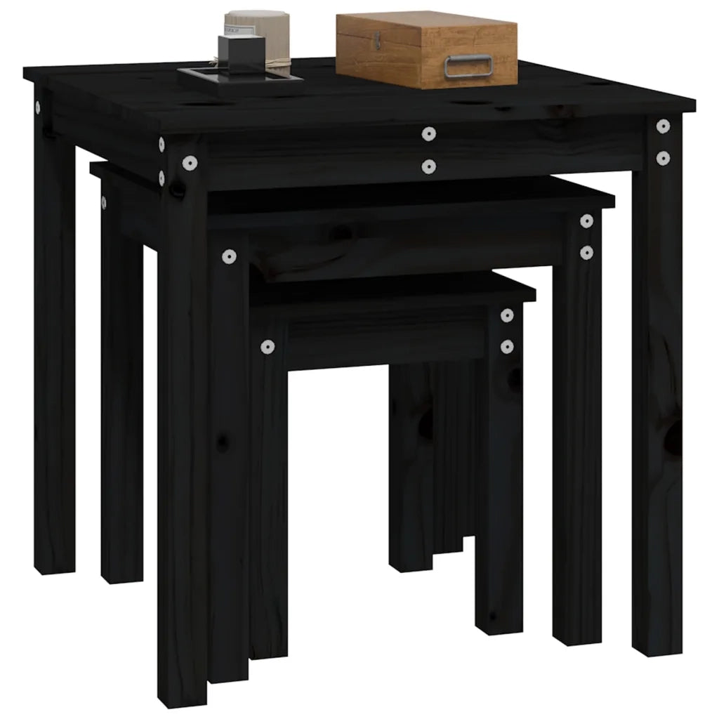Tavolini a Incastro 3 pz Nero in Legno Massello di Pino cod mxl 17135