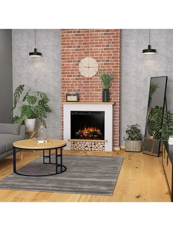 Camino Elettrico Riscaldante Da Pavimento Autoportante a LED - 28" - Bianco opaco / Rovere chiaro - 106 x 100 x 28 - TULA