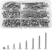 Viti Autoalimentanti 260 Pezzi - Acciaio Inossidabile - Testa Piana - Assortimento 13/16/19/25/32/38/50 mm - Per Metalli - Facili da Installare