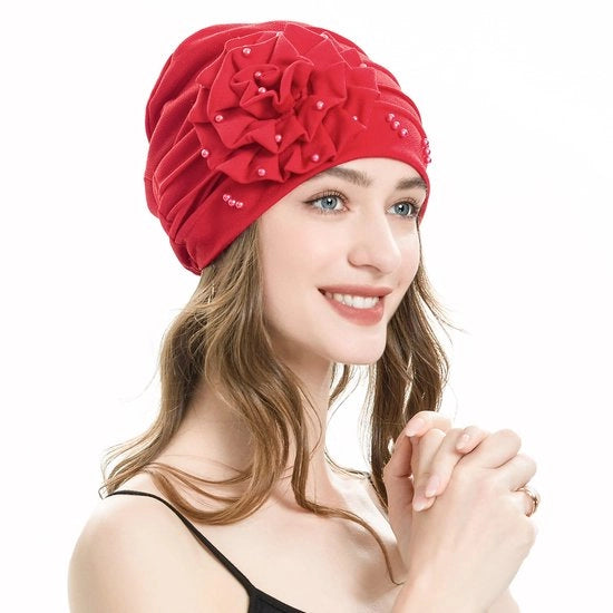 Cappello elegante per donna con disegno fiorale - adatto per lavoro/uscita - 100% Poliestere - ammortizzato fino a 22-23 pollici - leggero e sottile