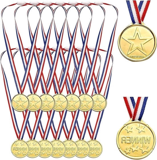 Medaglie di partita da gioco in stile olimpico con nastro, 16 pezzi, medaglie d'oro.