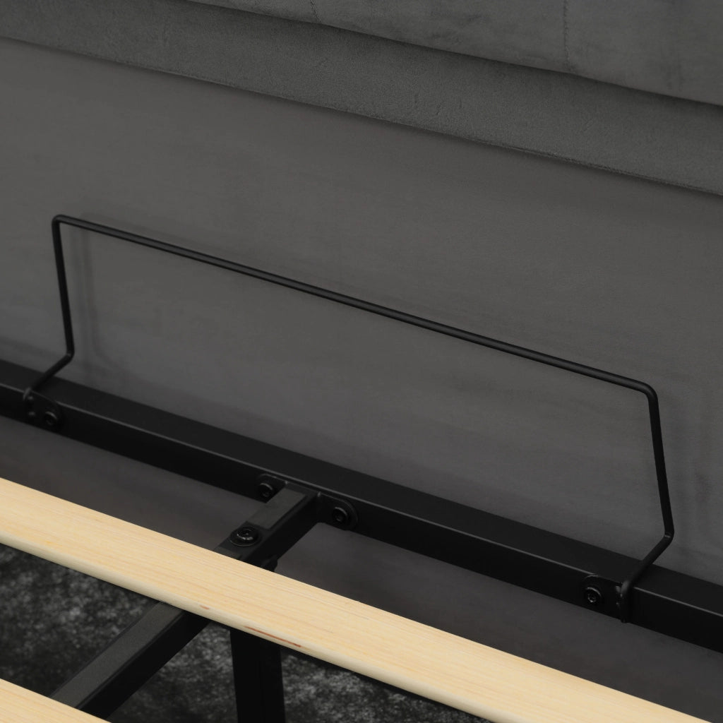 Letto imbottito matrimoniale 140x200 cm in velluto grigio con LED, presa USB e Tipo C, contenitore idraulico, materasso incluso