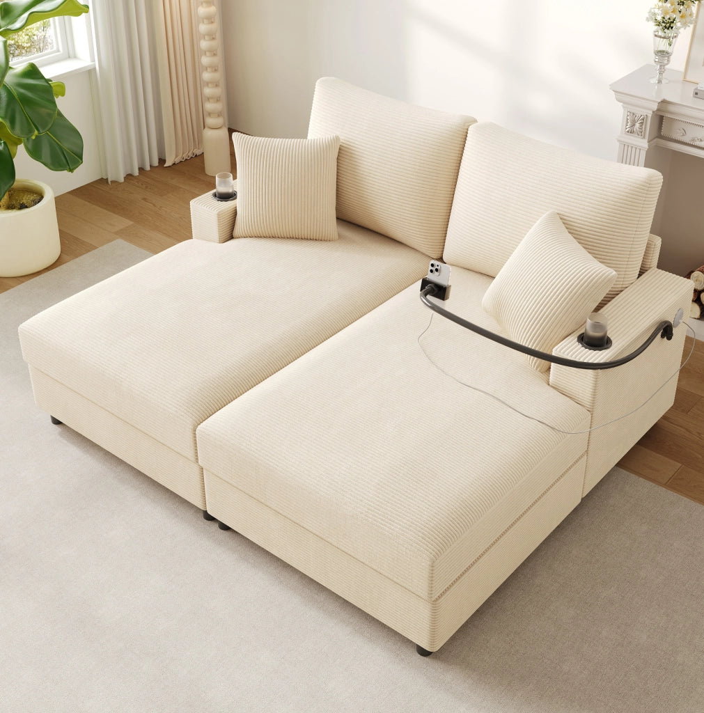 Divano 2 posti modulare con funzione relax; USB e USB-C; porta telefono e portabicchieri; 163 cm beige