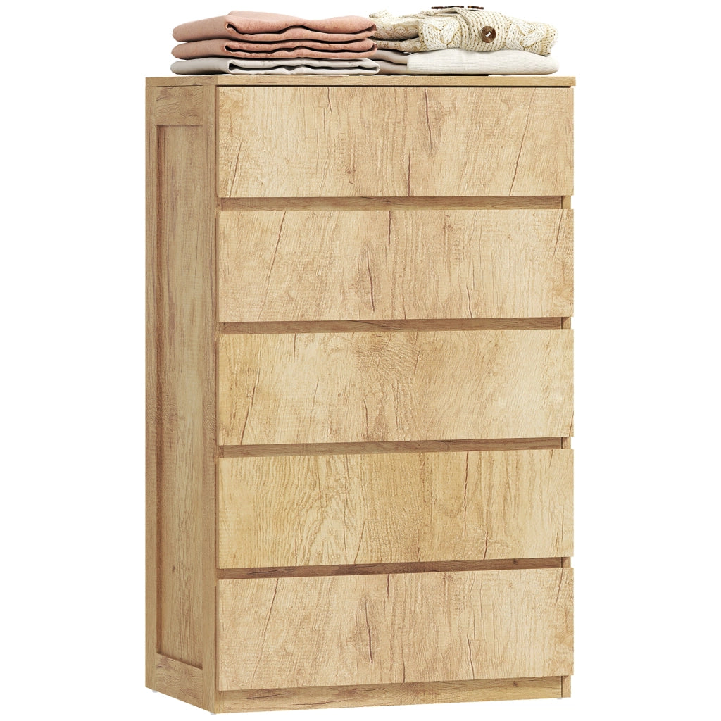 Cassettiera 5 Cassetti Senza Maniglie ¨C Minimal ¨C Legno Naturale 60x39x100