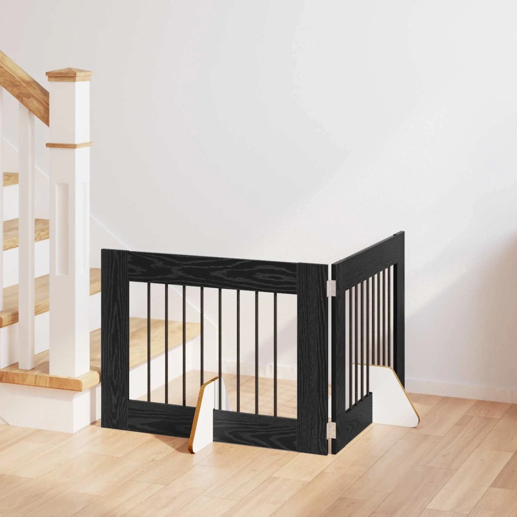 Cancello per cani con supporti 2 pz Rovere Nero 80 x 60 cm CFW6482870