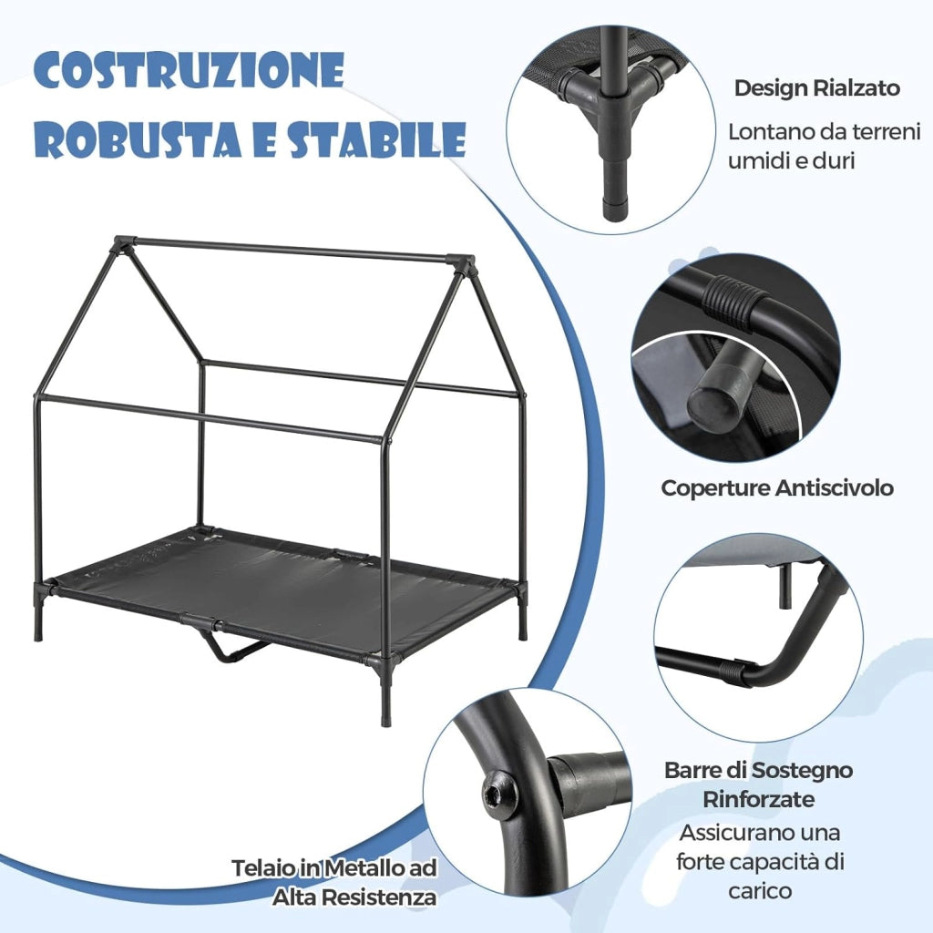 Casetta per Cani, Letto Rialzato per Cani con Copertura Rimovibile ed Impermeabile e Finestre Ventilate, Cuccia Cane Esterno ed Interno Taglia Piccola/Media/Grande (75 x 110 x 106 cm)
