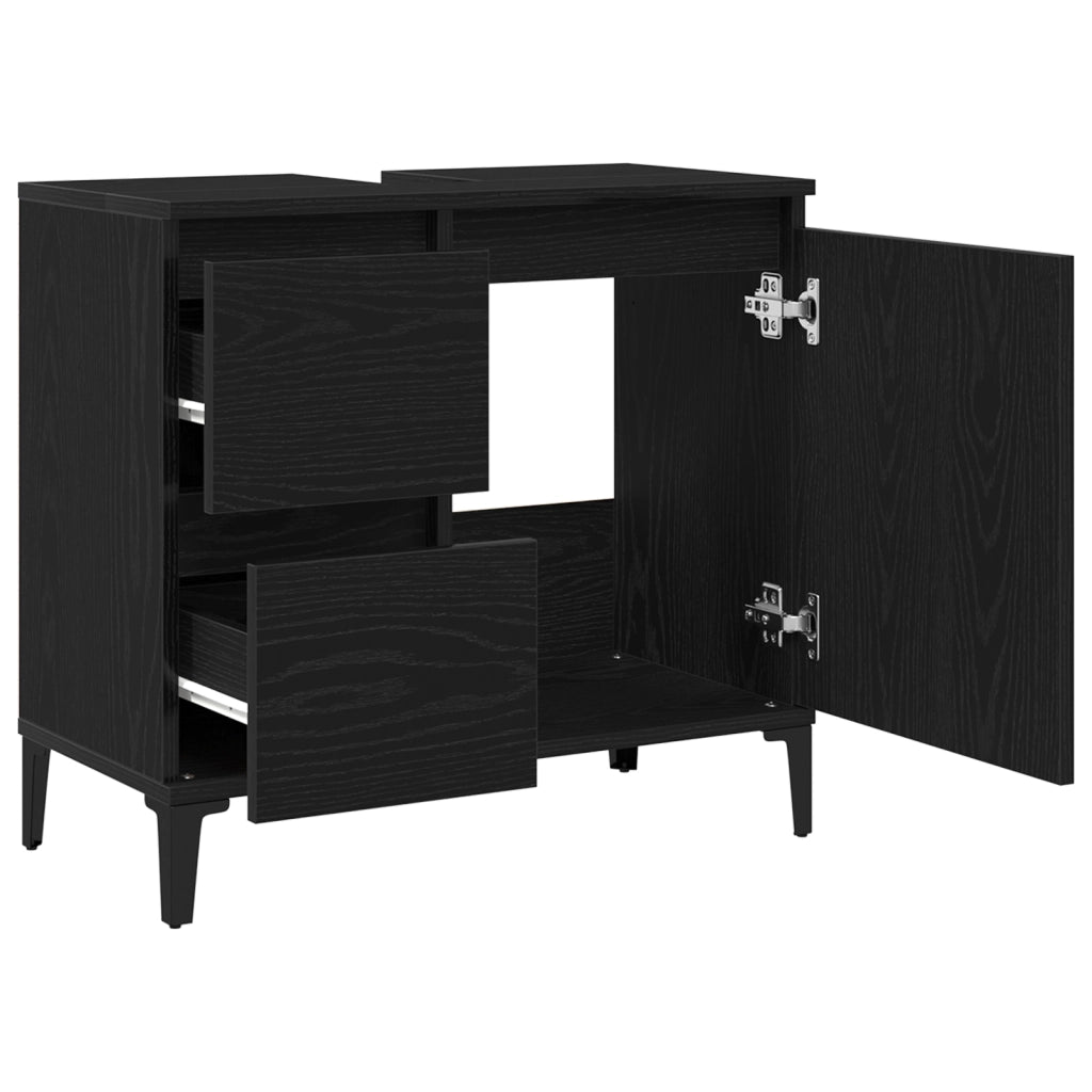 Mobile per Lavabo Nero Rovere 65x33x60 cm in Legno Compresso