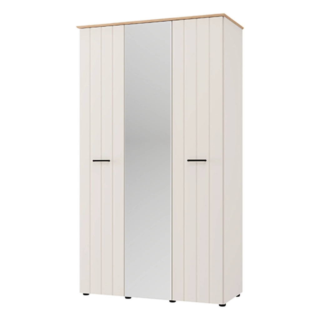 Armadio Camera da Letto Bhakta, Guardaroba 3 Ante 4 Ripiani, 117x54 cm Bianco Crema