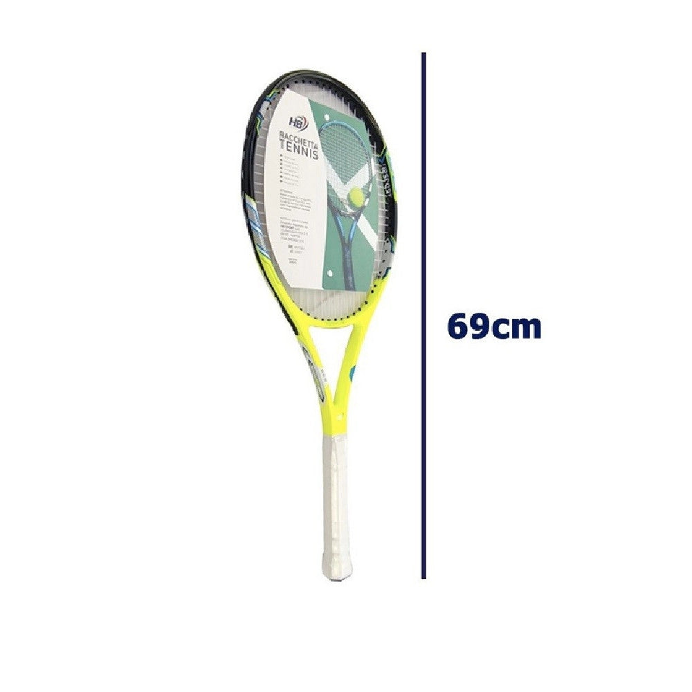 Trade Shop - Racchetta Tennis 69cm Gialla Bianca Resistente Allenamento Borsa Trasporto 06038 -