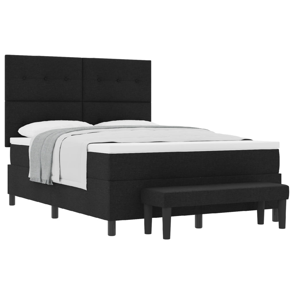 Letto con Box Spring con Materasso e Panchina Nero 160x200 cm Tessuto