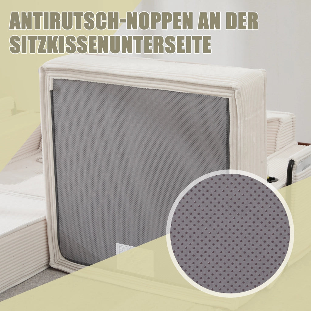 DIVANO pouf modulare 162x78x66 cm velluto a coste beige con 2 cuscini