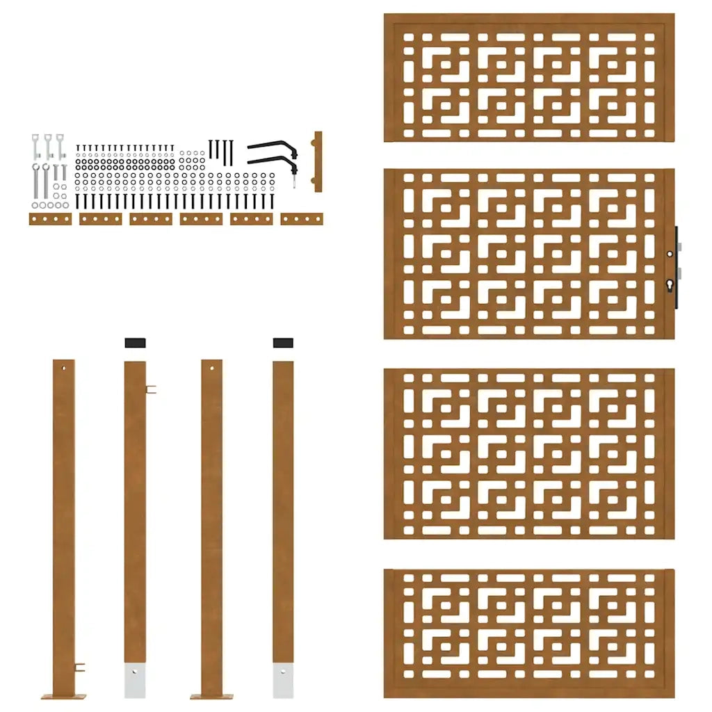 Cancello da giardino 100x200 cm in acciaio corten con design a croce 4101008