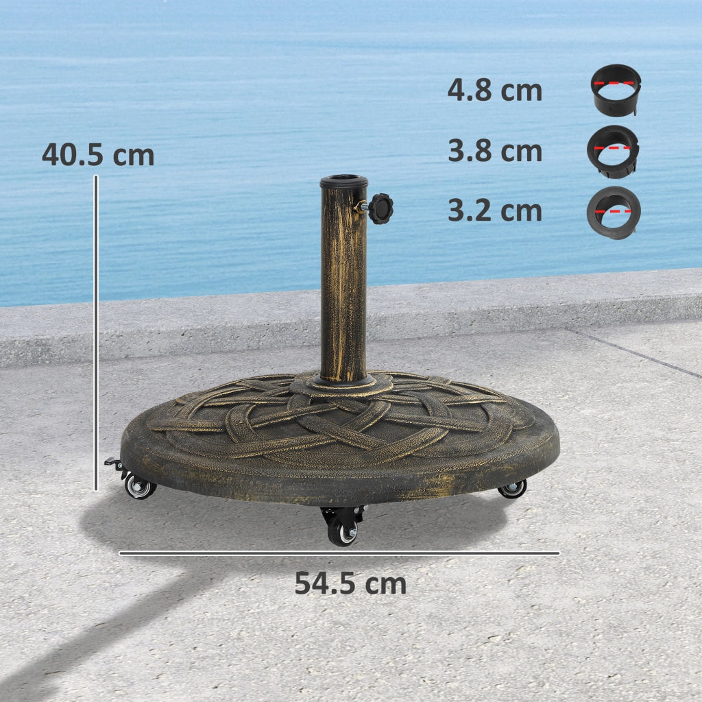 Base per Ombrellone in Resina da 20 kg Rotonda con Ruote e Freni, Bronzo