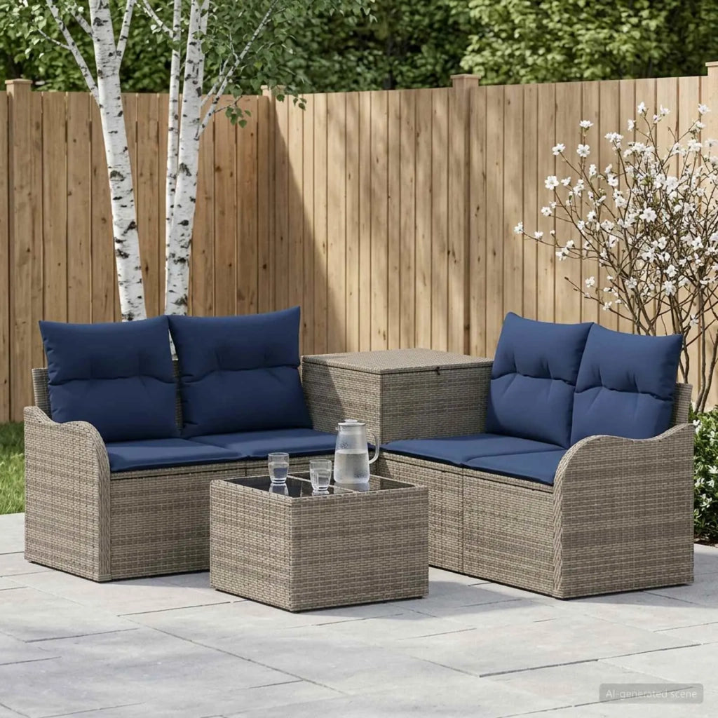 Set di divani 6 pz Grigio e Blu Navy Rattan sintetico e Acciaio 3447135