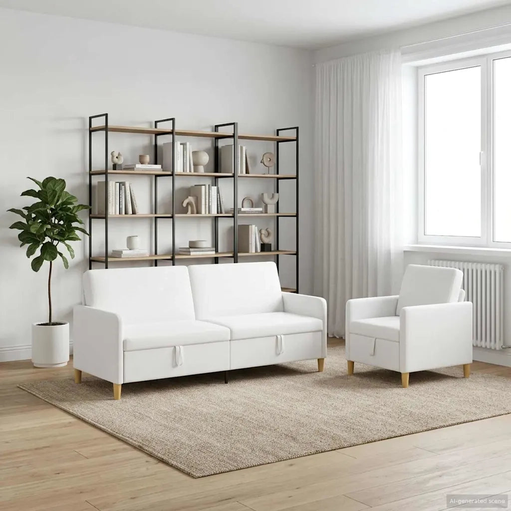 Set di Divani con Storage 2 pcs Bianco Poliestere 3429243