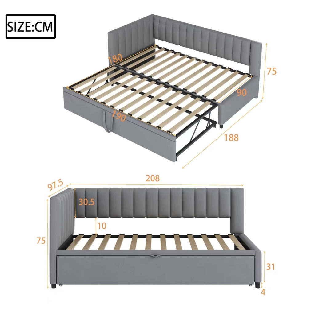 Divano letto a L estraibile 90 x 200 cm in velluto grigio