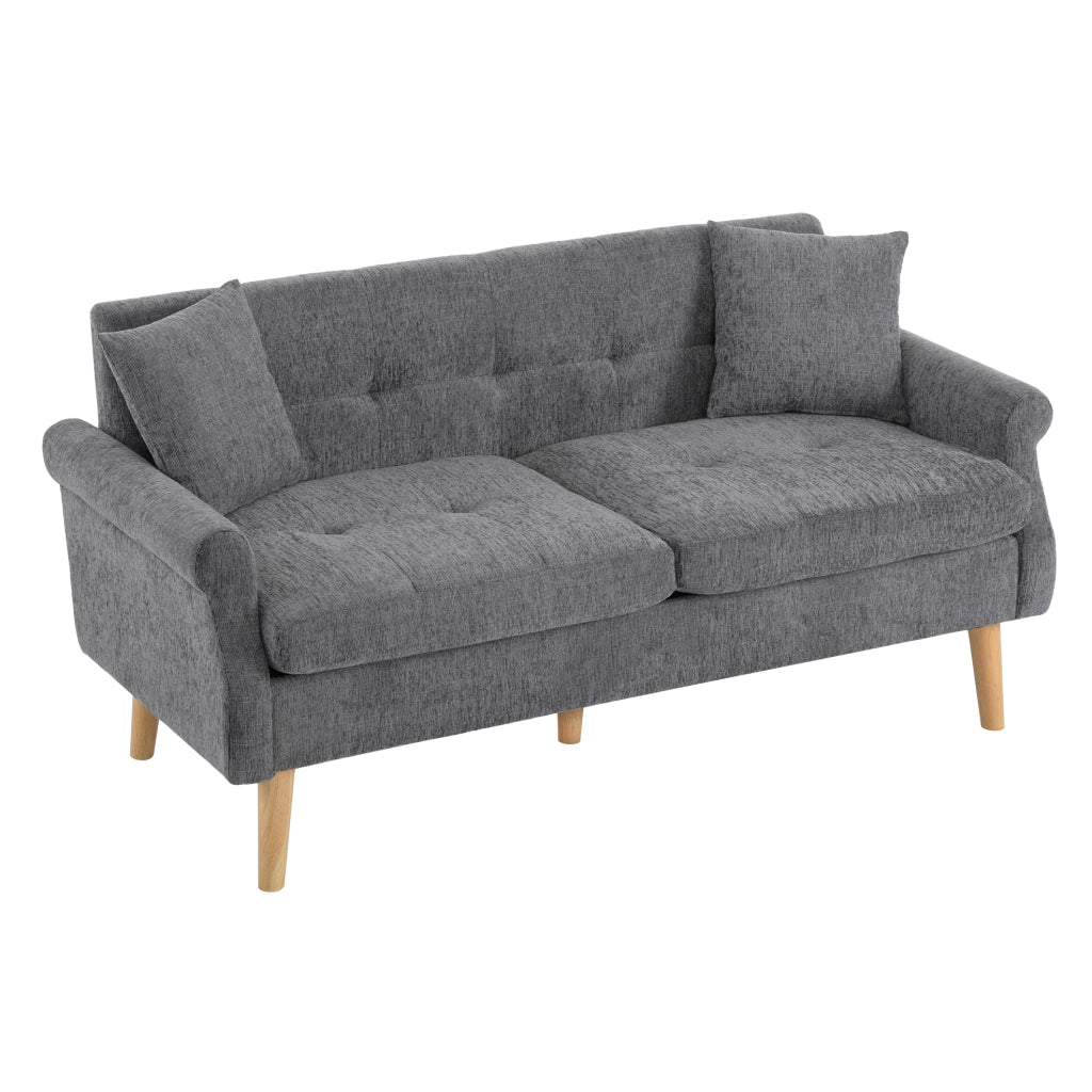 Divano a 2 posti in chenille grigio 162x74x77 cm con cuscini