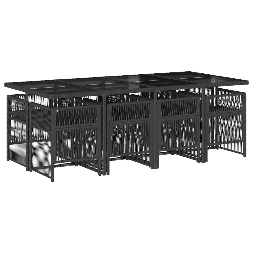 Set da Pranzo da Giardino 9 pz con Cuscini Nero in Polyrattan 3210918