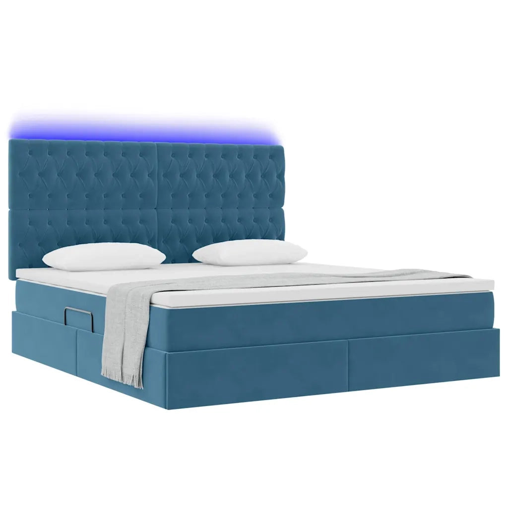 Letto con contenitore e LED Blu Scuro 180 x 200 cm Velluto 3372745