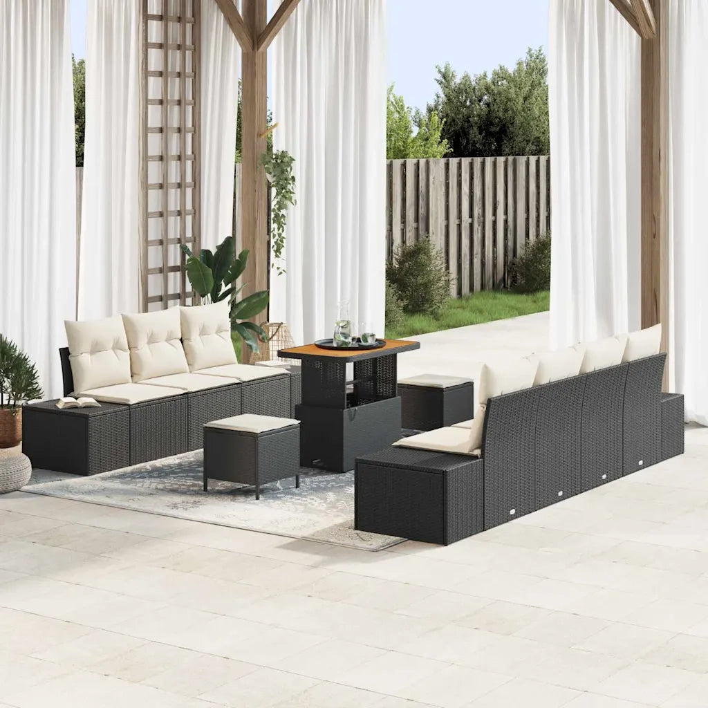 Set Divano da Giardino con cuscino 10 pcs Nero Poly Rattan 3364700