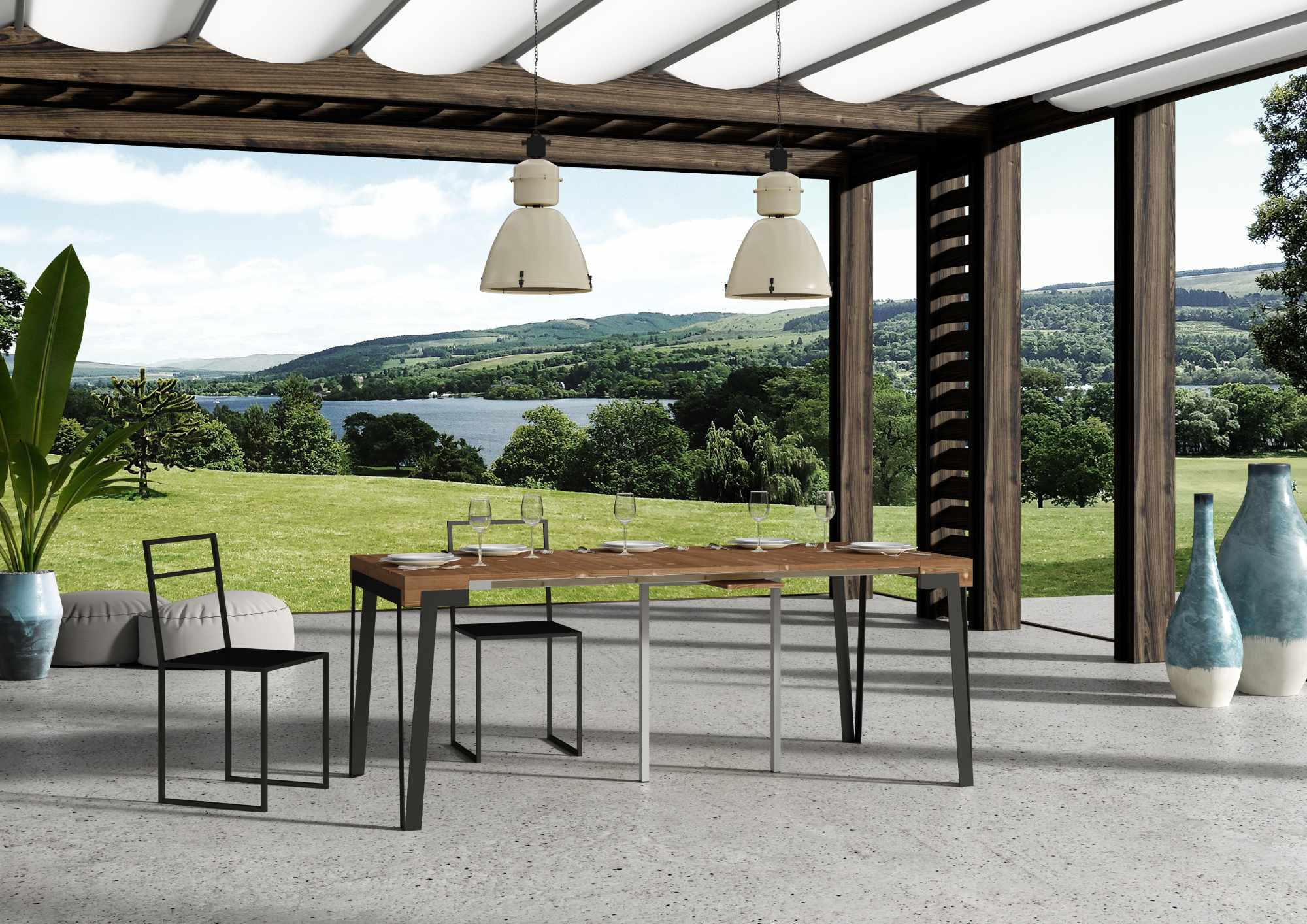 Consolle Allungabile da Esterno in Legno e Ferro H77x40x90/300cm Dalia Abete Tinto Classica