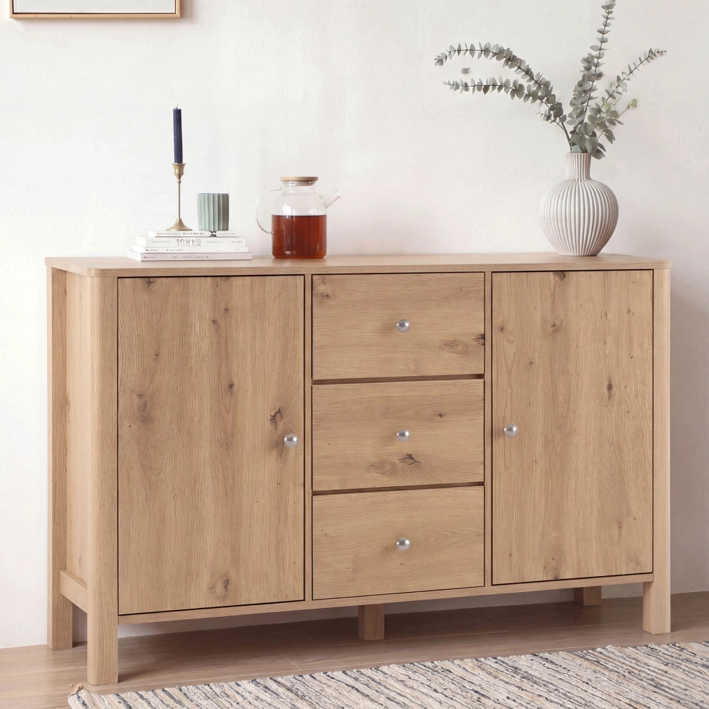 Credenza con 3 cassetti e 2 ante con ripiano interno per soggiorno sala da pranzo e camera da letto 120 × 40 × 80 cm