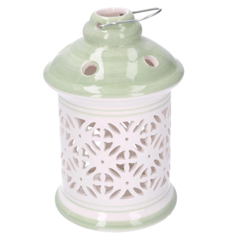 Lanterna ceramica verde tondo cmø11,5h17,5