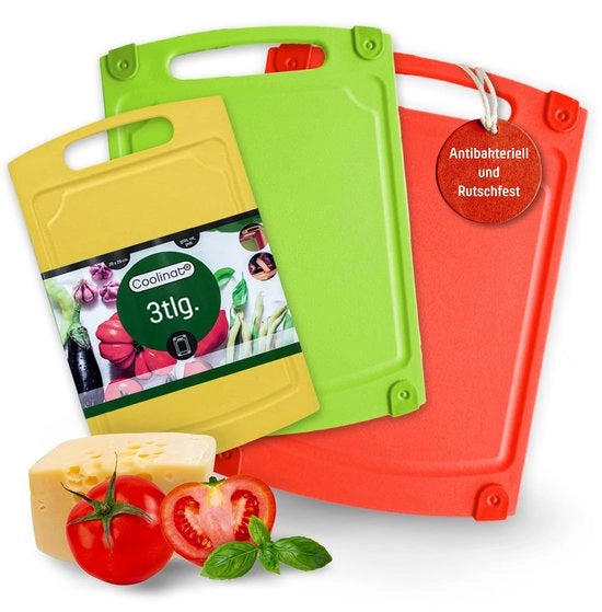 Set di lame in plastica per cucina, 3 pezzi, diverse misure, lame antibatteriche con canale di sputo, 3 colori per separazione igienica degli alimenti