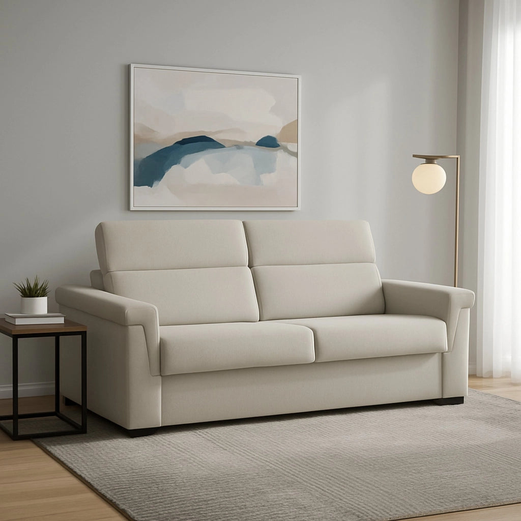 Brusasco, Divano Letto 2 Posti Sfoderabile Made in Italy, 205x95 cm Beige