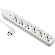 MULTIPRESA BIPASSO SCHUKO + TERMICO ELECTRALINE - BIANCO POSTI 6 2P+T 10A n°XMMQ 3X075 MT 15- 2 pezzi