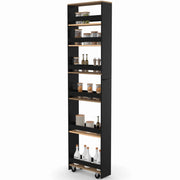 IDMarket - Carrello da cucina salvaspazio HAGA con 6 ripiani, nero e finitura faggio, altezza 177 cm