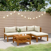 Set Divani da Giardino 5 pz con Cuscini Crema in Legno Acacia 3086926