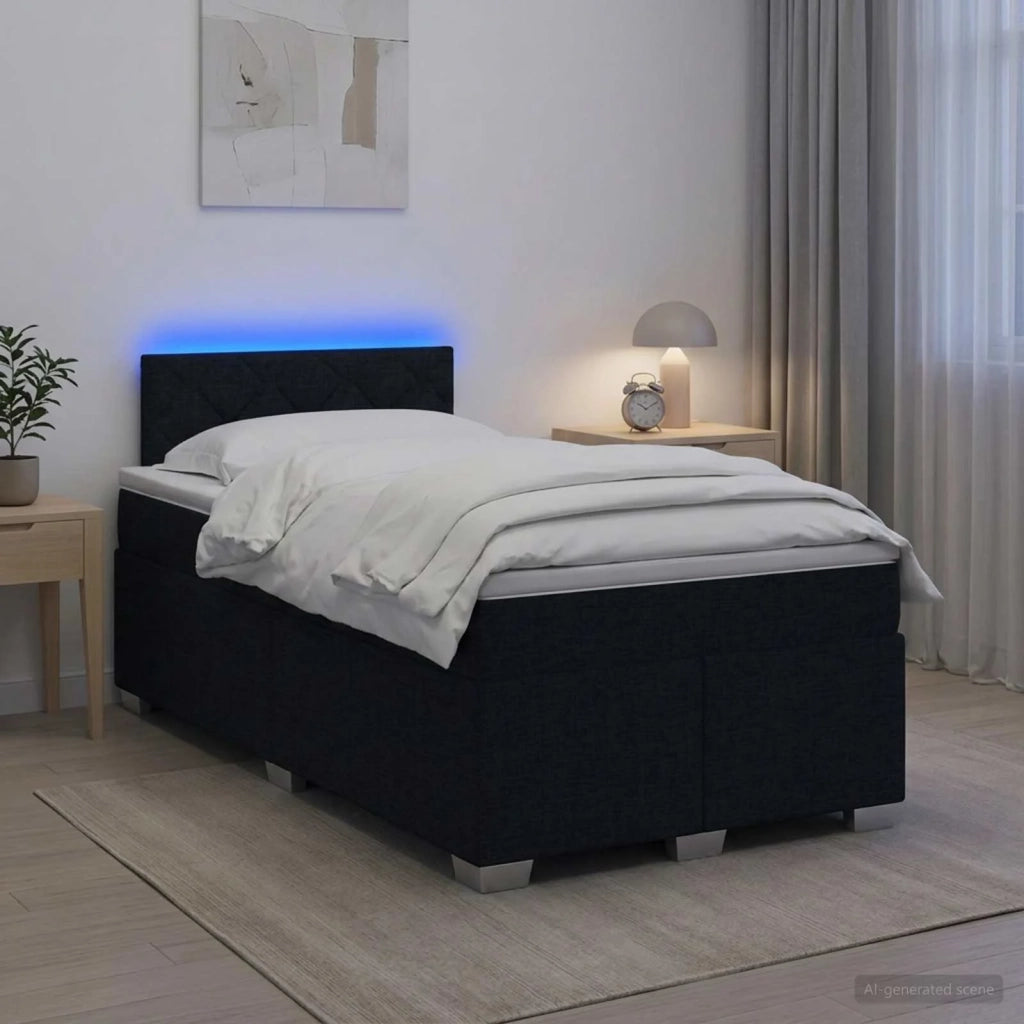 Letto con Box Spring, Materasso e LED Nero 120 x 200 cm Tessuto 3451926