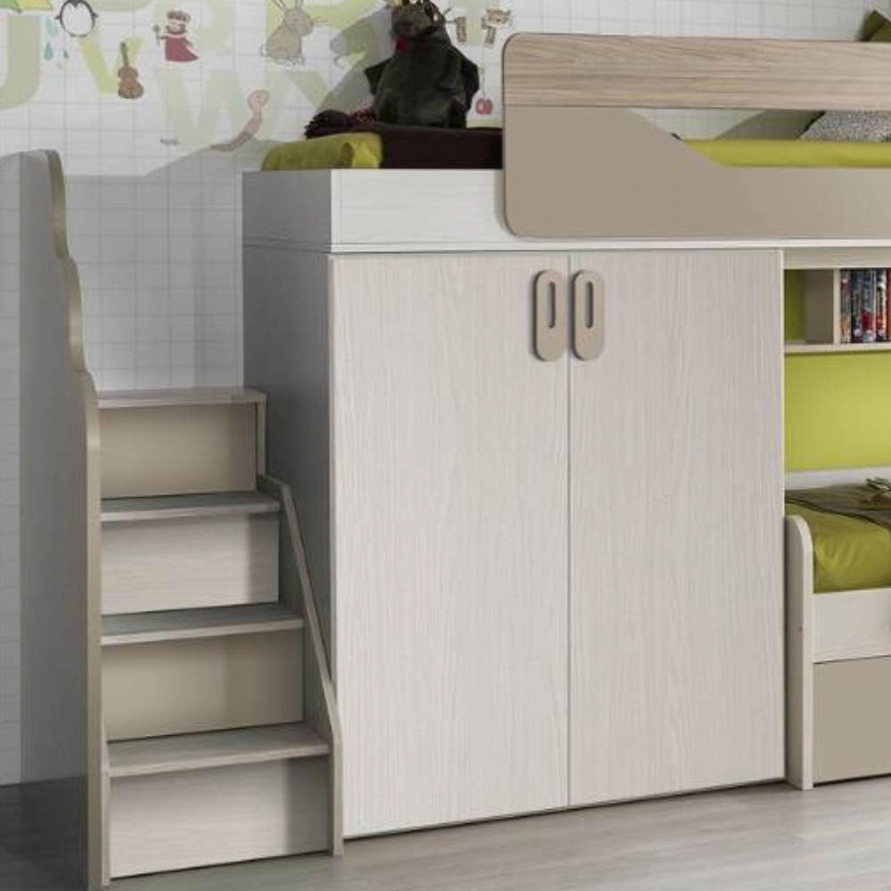 Cameretta soppalco con 3 letti Milly talco verde e brown