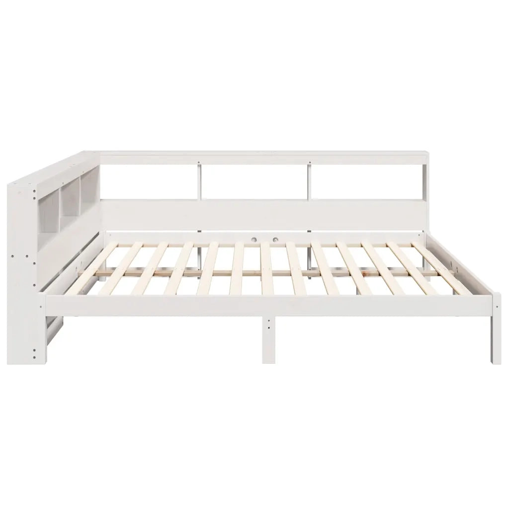 Letto Libreria senza Materasso-Struttura Letto con contenitore Bianco 135x190 cm Legno di Pino 931946