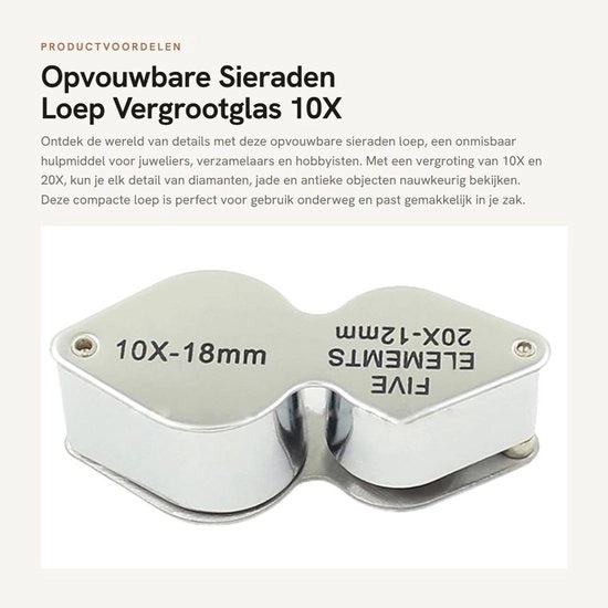 Verglasso 10X/20X - Opvougbile - Portatile - Metallo - Lente Acrilica Ottica - Diametro 21mm/18mm - Loupe