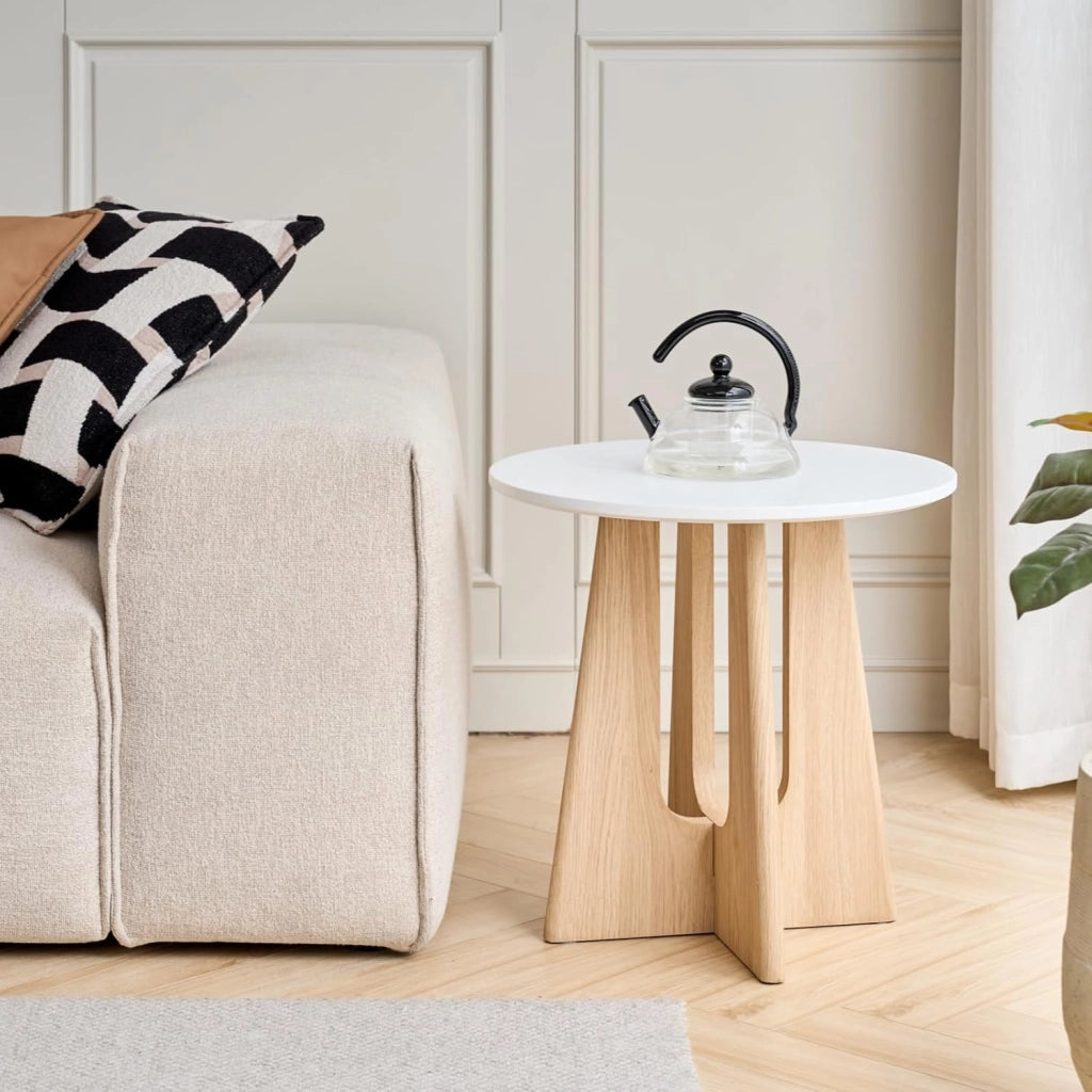 GrandCA HOME Set di 2 Tavolino Rotondo da Caffè, Tavolino da Soggiorno in Stile Minimalista Moderno, Materiale in Fibra di Legno a Media Densità, Adatto per Soggiorno, Camera da Letto - Bianco