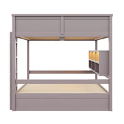 Letto a Castello 160x200 cm con 6 Armadietti e Luce LED; in MDF e Legno Massello; Marrone