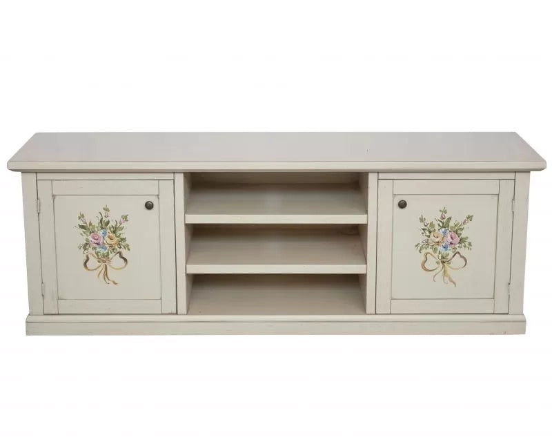 Porta tv 2 ante legno shabby bianco decori 160x46x56 - Mobili 2G
