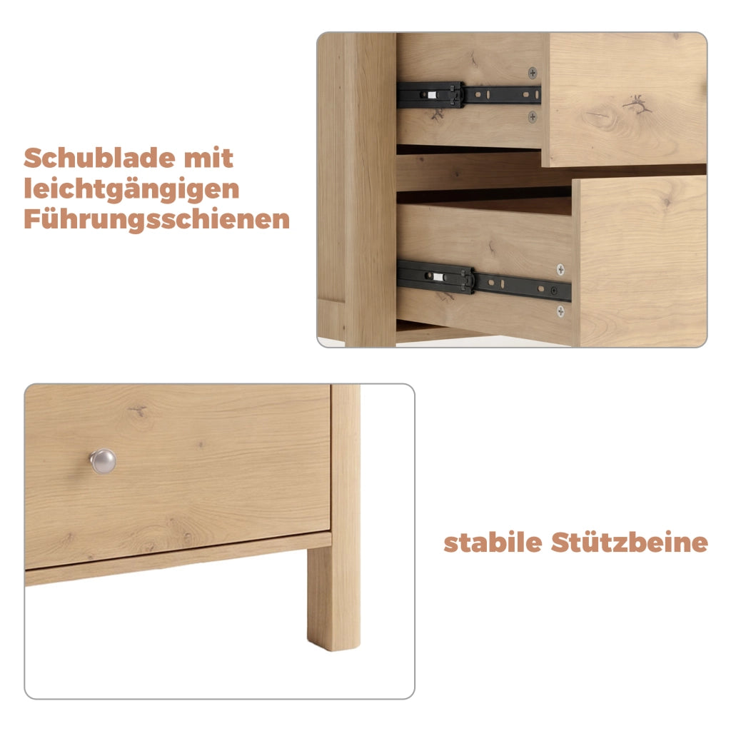 Cassettiera con 6 cassetti e guide in metallo, per soggiorno e camera da letto, in truciolare rovere, 120 × 40 × 80 cm