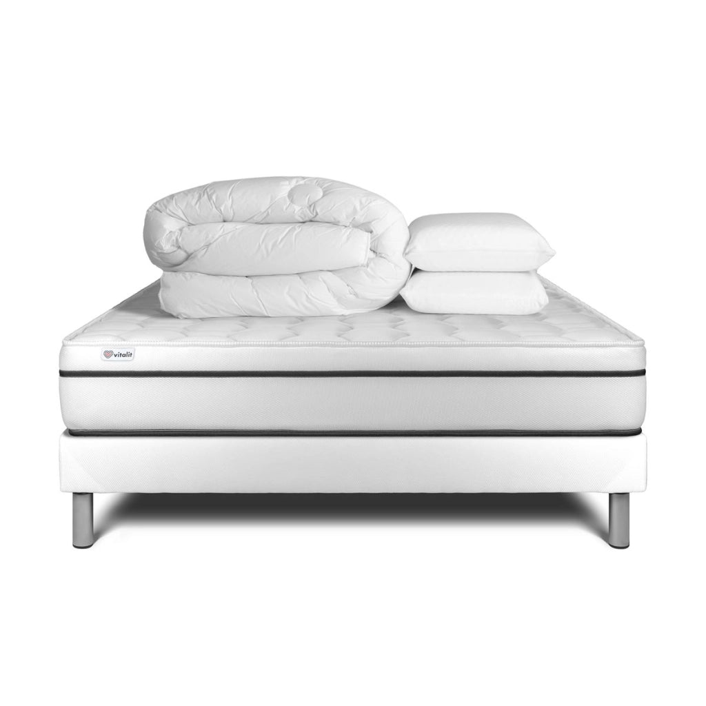 Pacchetto letto completo - Materasso 160x200cm + Box spring con doghe (kit) + 2 cuscini + Piumino - Vital Spa
