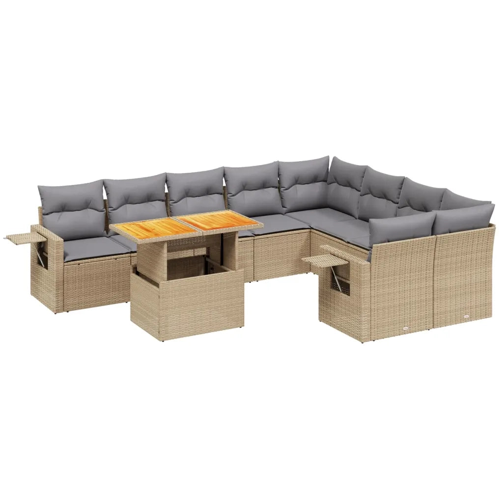 Set Divano da Giardino 10 pz con Cuscini Beige in Polyrattan
