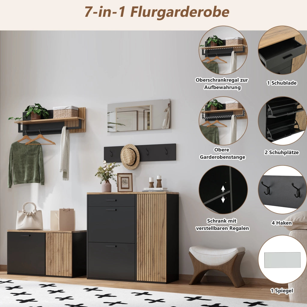 Set ingresso a cinque pezzi con armadi, specchio e appendiabiti