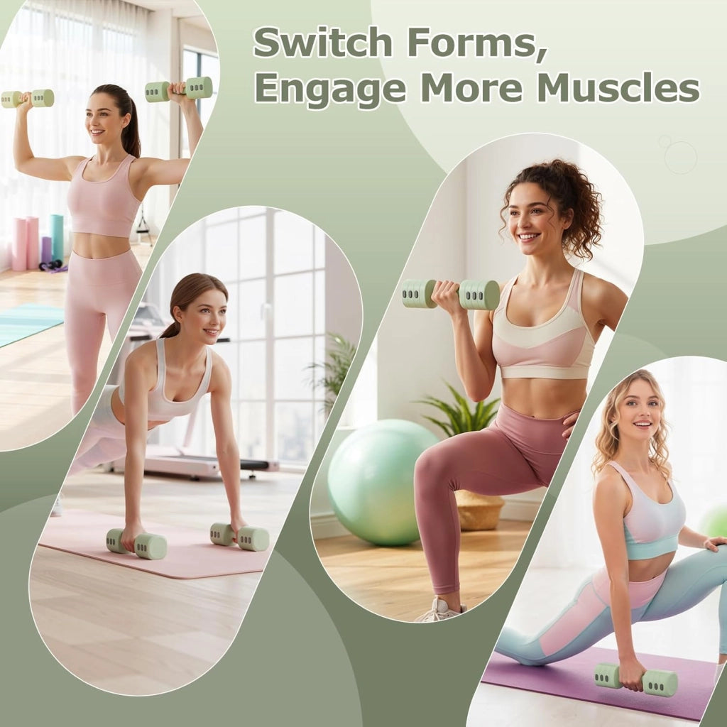 Set di 2 manubri regolabili 2 in 1, per donne e uomini, 4 livelli di peso con adattatore kettlebell, set di manubri per casa (Verde)