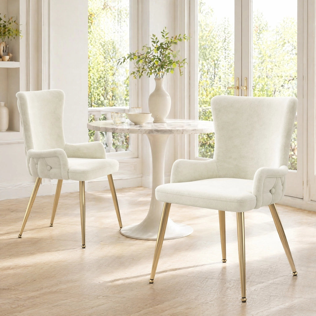 Set di 2 sedie da pranzo in velluto con gambe in metallo beige e oro